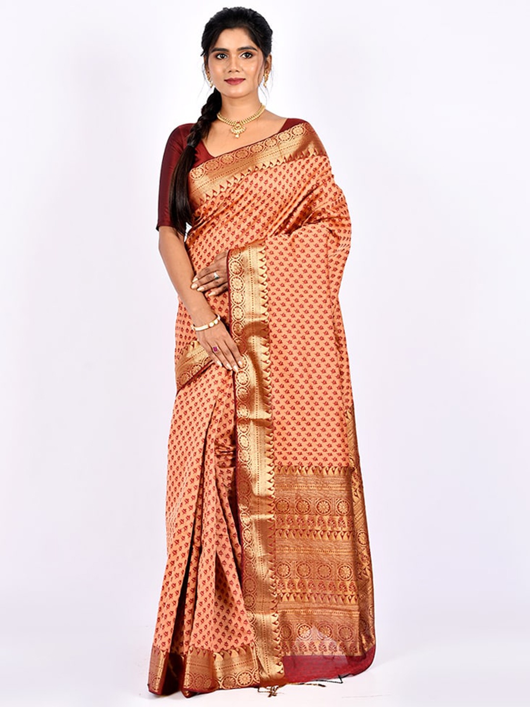 

AllSilks Rust Ethnic Motifs Pure Cotton Banarasi Saree