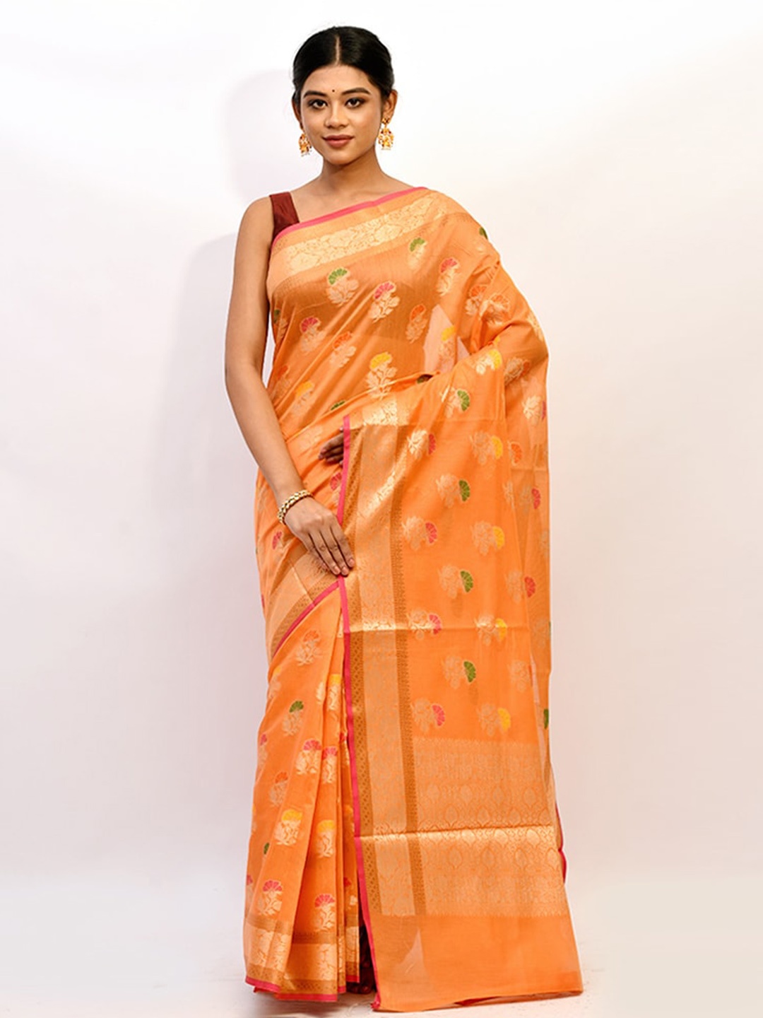 

AllSilks Woven Design Kora Silk Saree, Peach