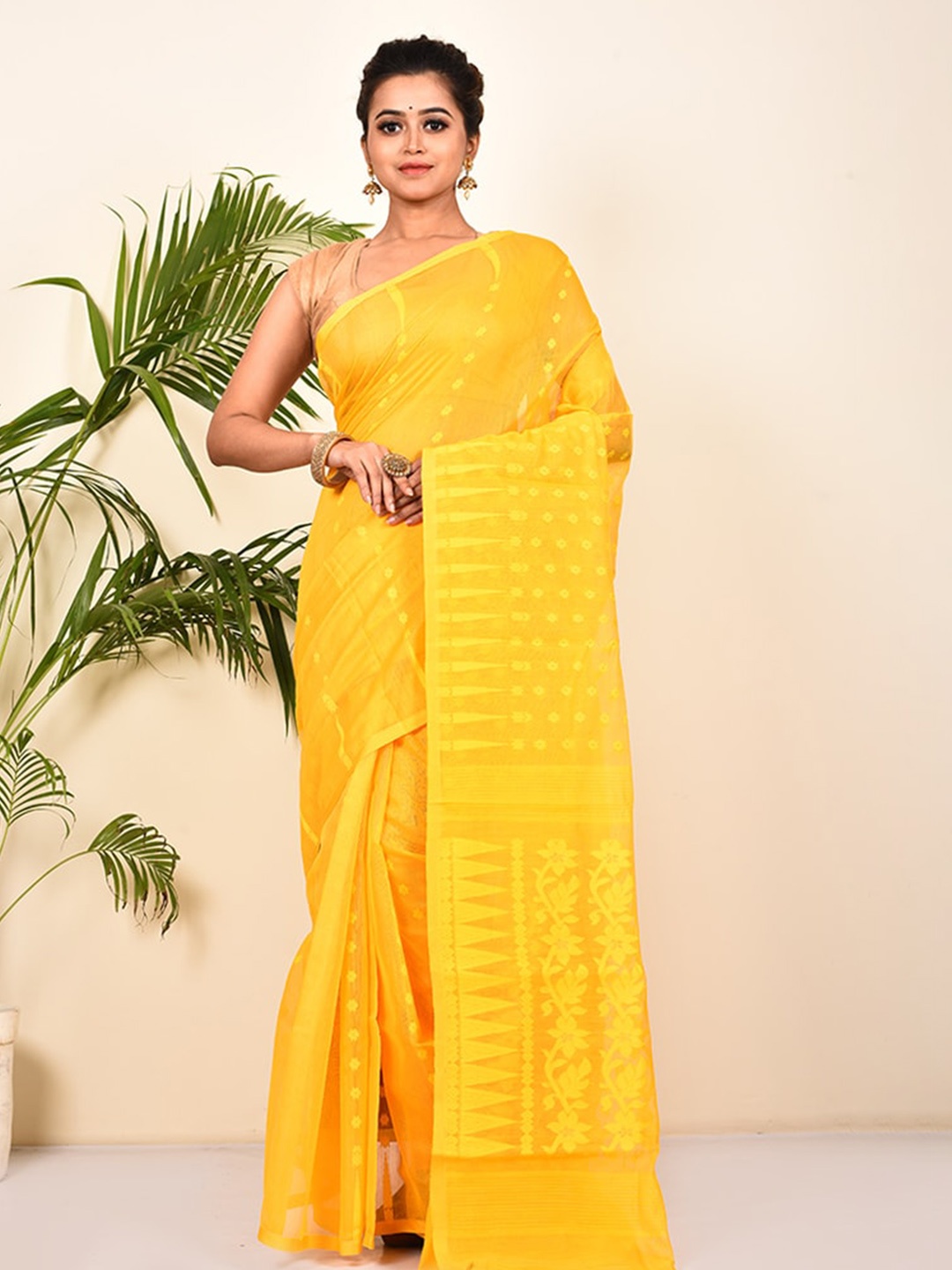 

AllSilks Woven Design Taant Saree, Yellow