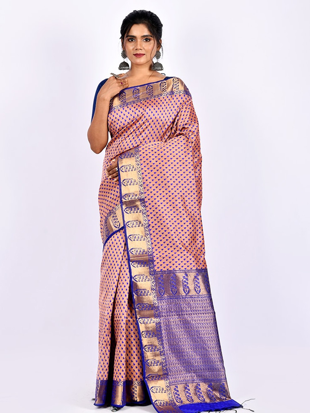 

AllSilks Pink & Blue Ethnic Motifs Pure Cotton Saree