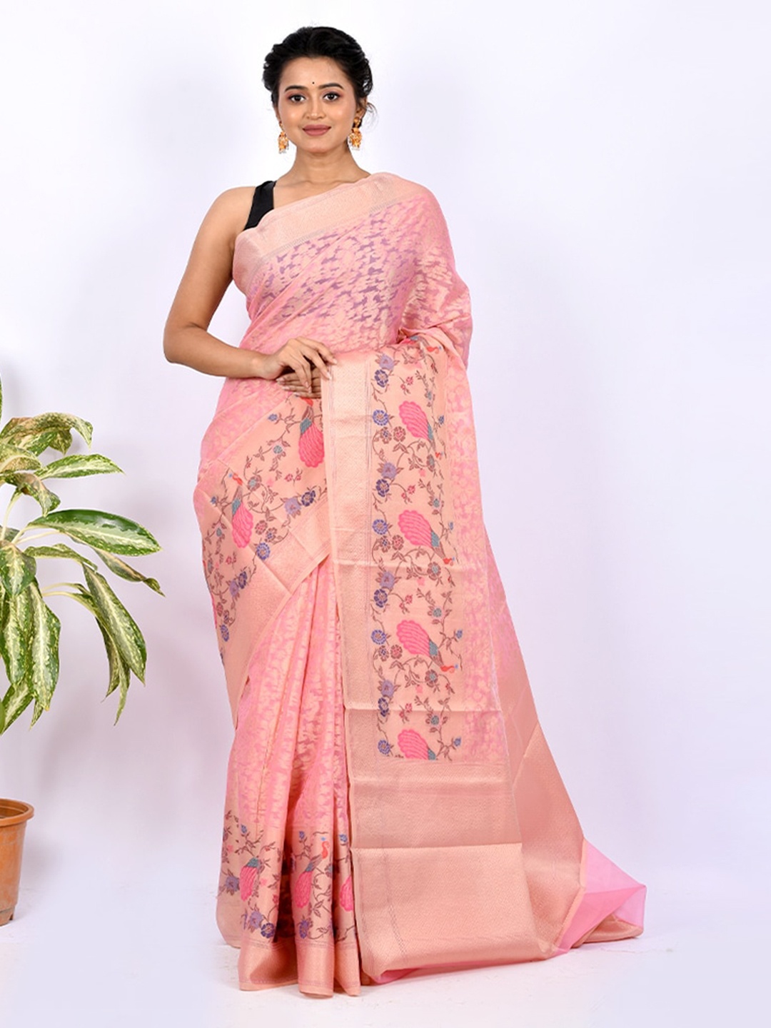 

AllSilks Woven Design Kora Silk Saree, Pink