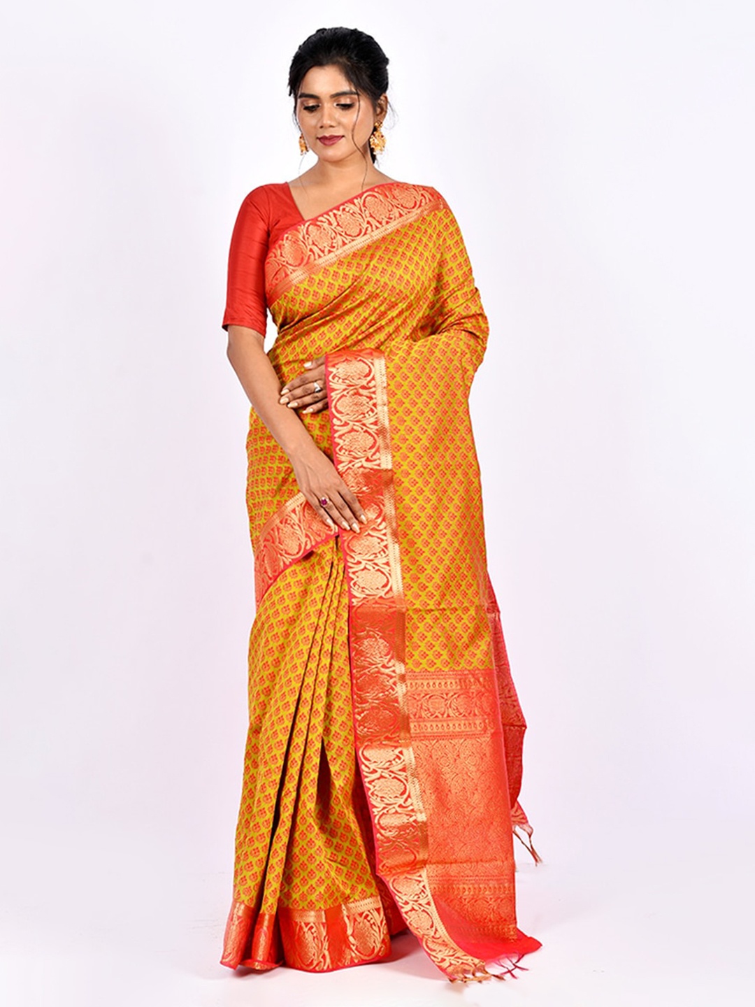 

AllSilks Woven Design Cotton Saree, Yellow