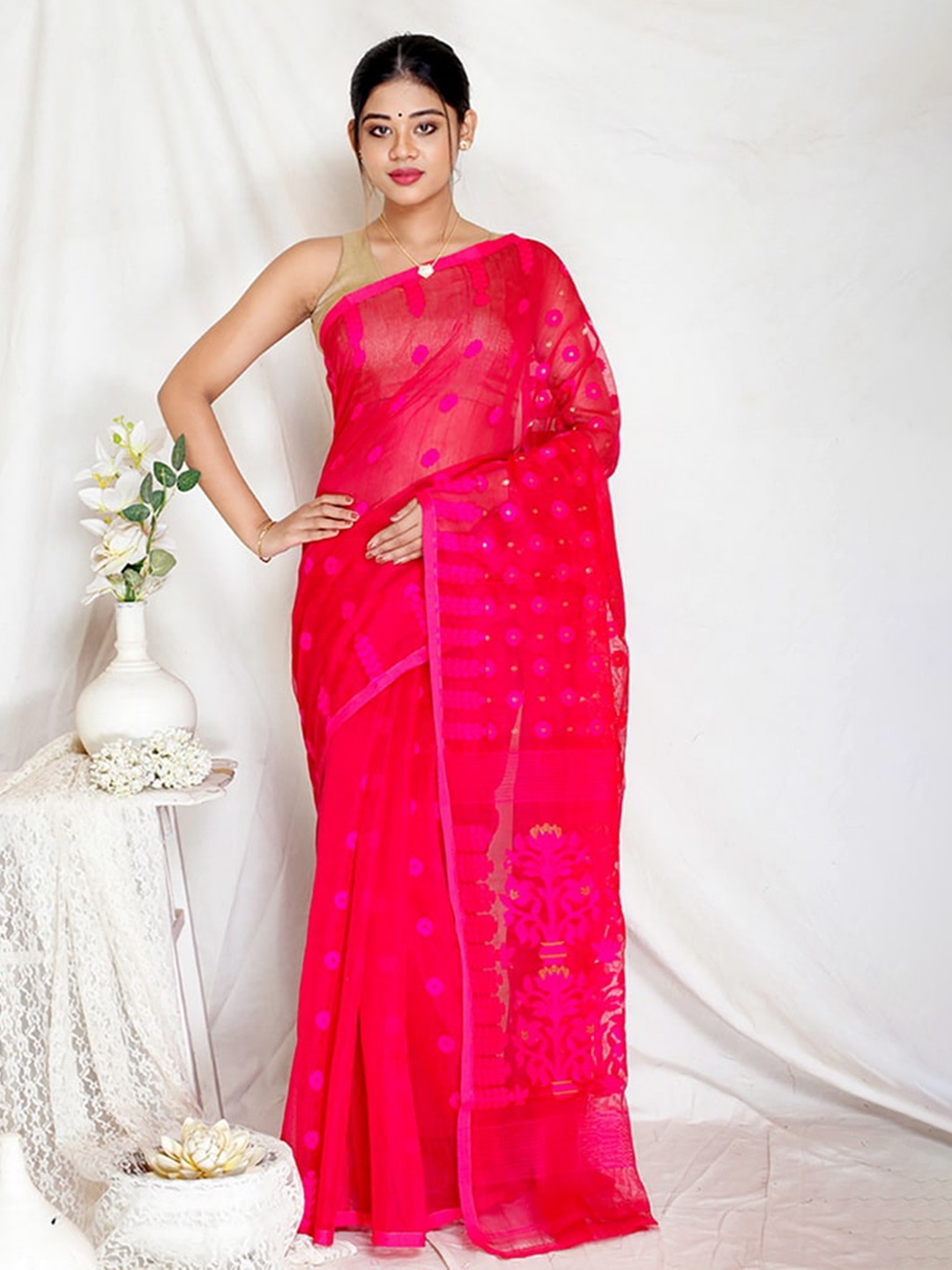 

AllSilks Pink Ethnic Motifs Saree