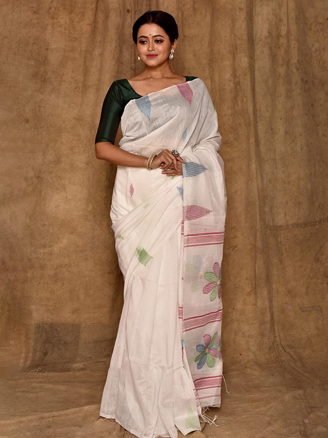 

AllSilks Woven Design Matka Silk Saree, White