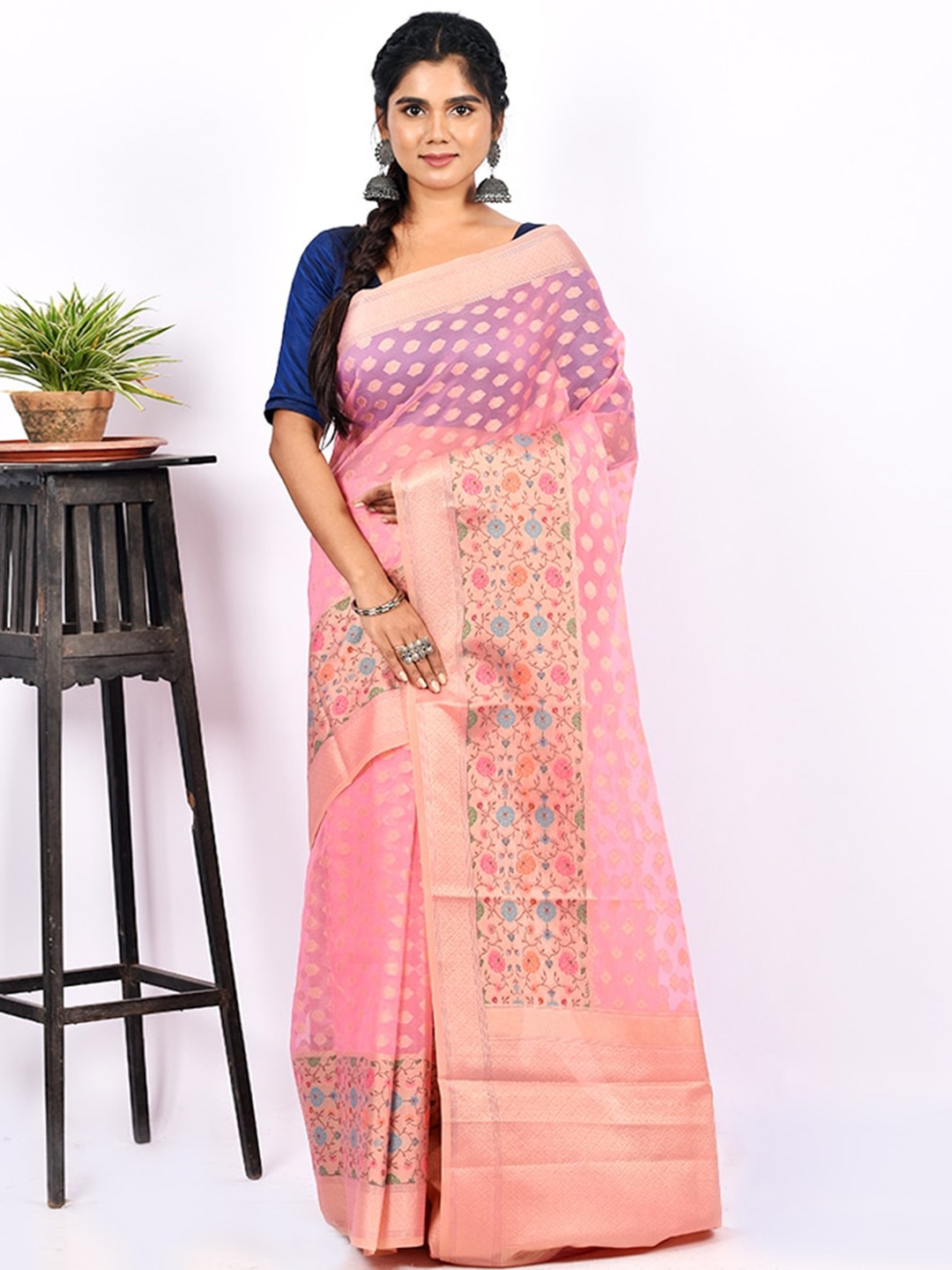 

AllSilks Woven Design Kora Silk Saree, Pink