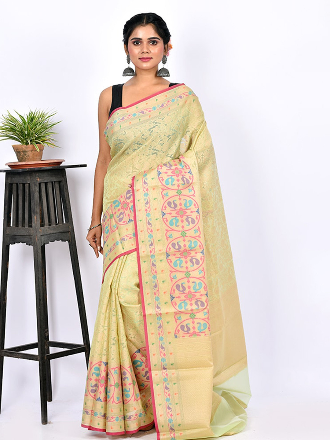 

AllSilks Woven Design Kora Silk Saree, Green