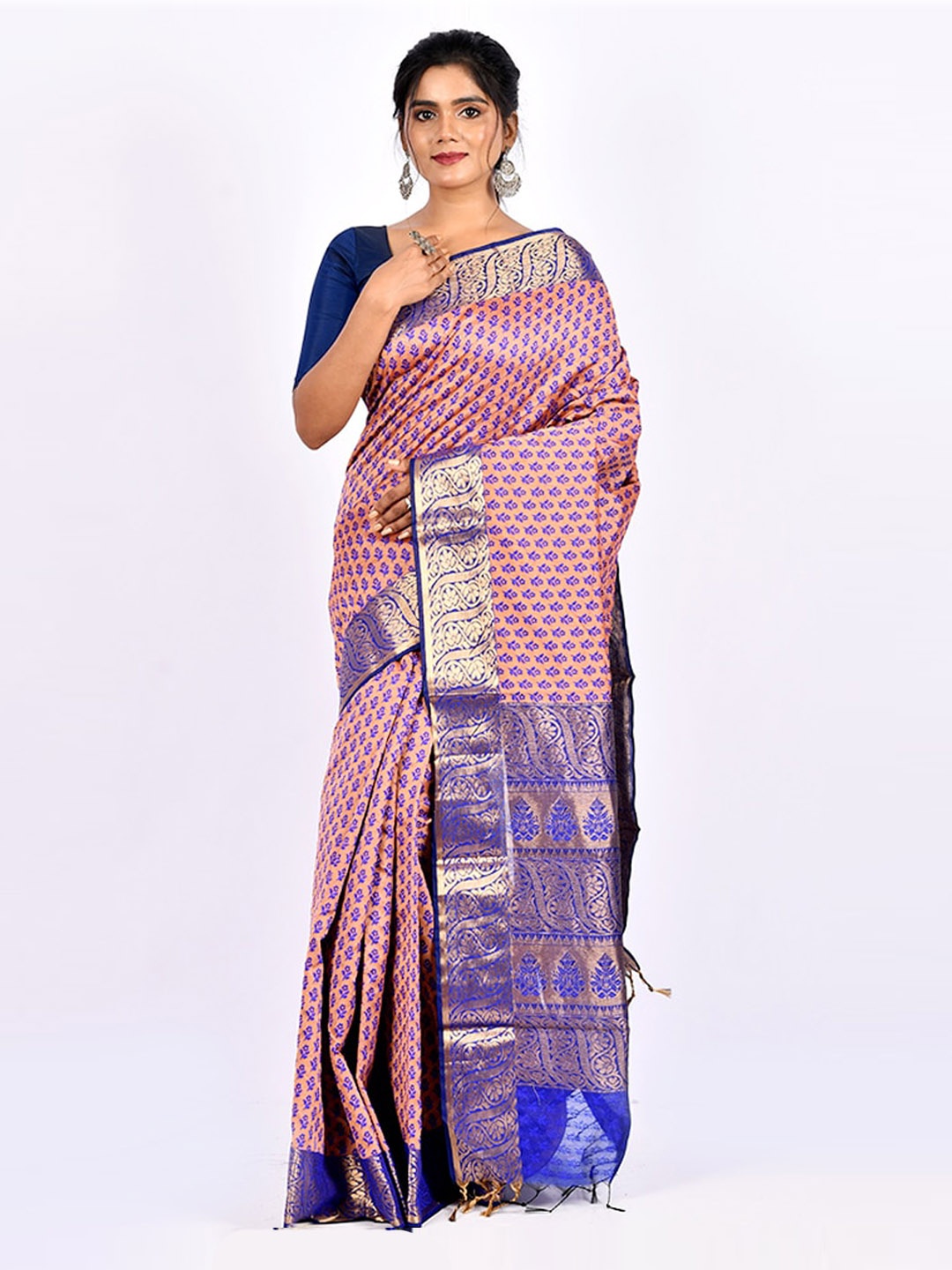 

AllSilks Pink & Blue Ethnic Motifs Pure Cotton Saree