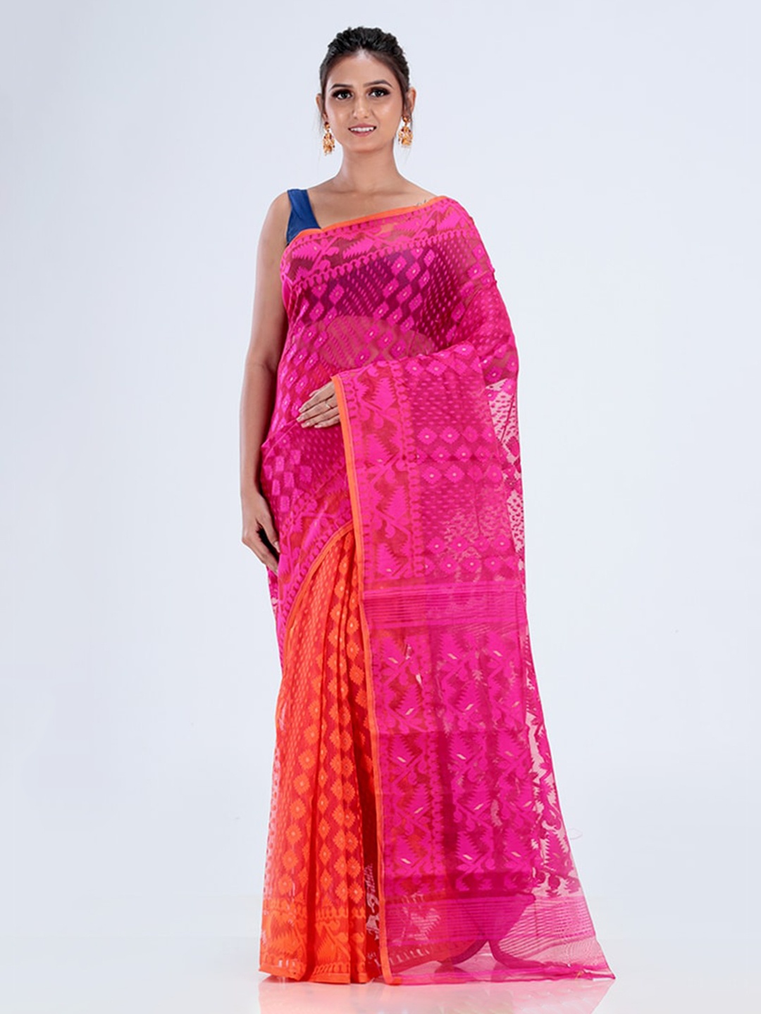 

AllSilks Woven Design Taant Saree, Pink