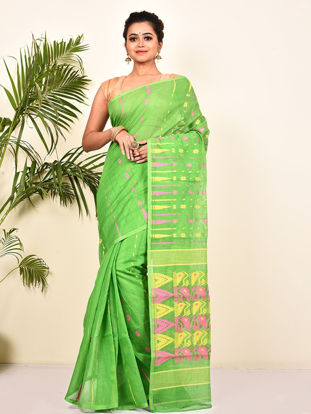 

AllSilks Woven Design Taant Saree, Green
