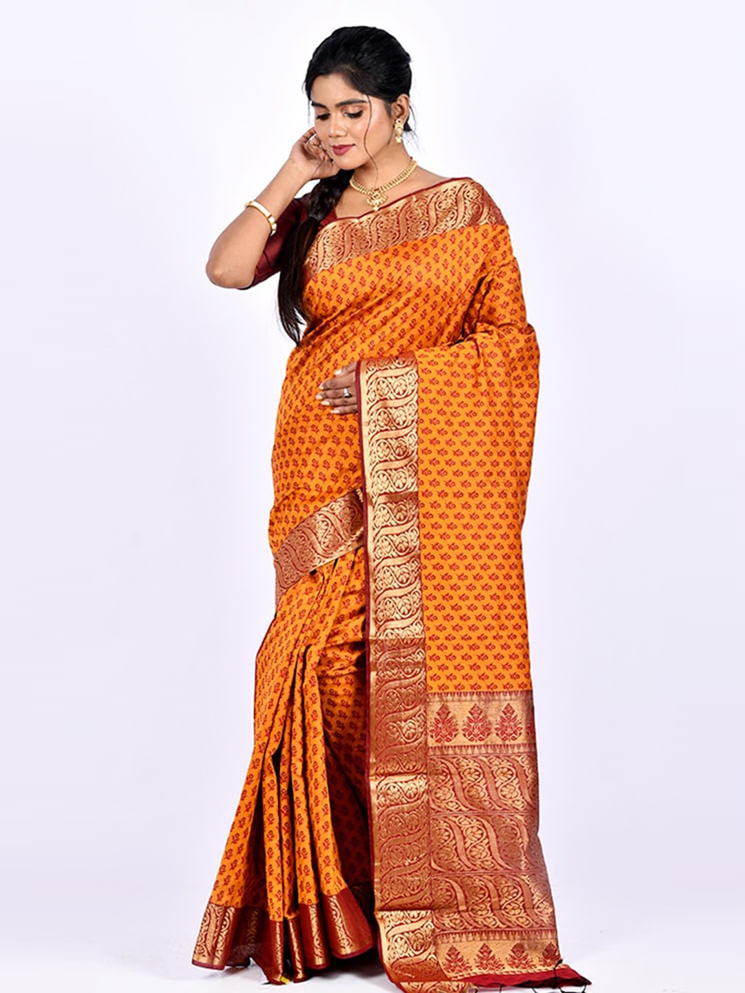 

AllSilks Rust & Gold-Toned Ethnic Motifs Saree