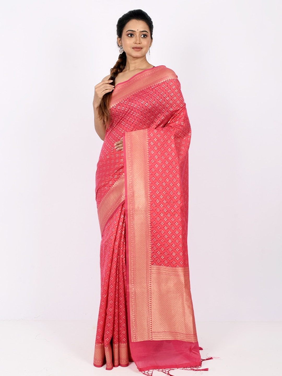 

AllSilks Pink Ethnic Motifs Zari Saree
