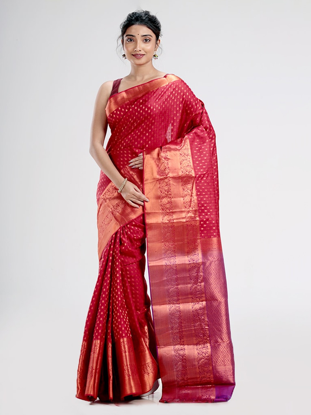 

AllSilks Red Ethnic Motifs Zari Kanjeevaram Saree