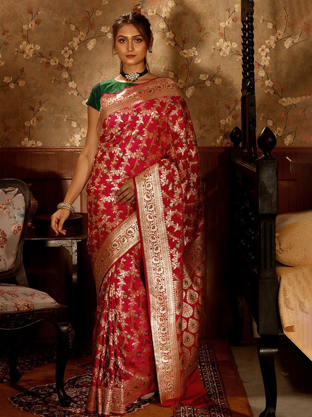 

AllSilks Pink Ethnic Motifs Pure Silk Banarasi Saree