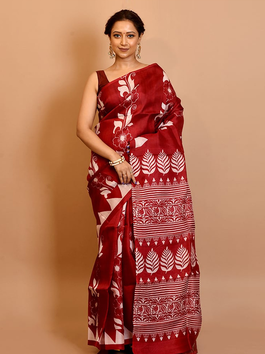 

AllSilks Red & White Ethnic Motifs Pure Silk Saree
