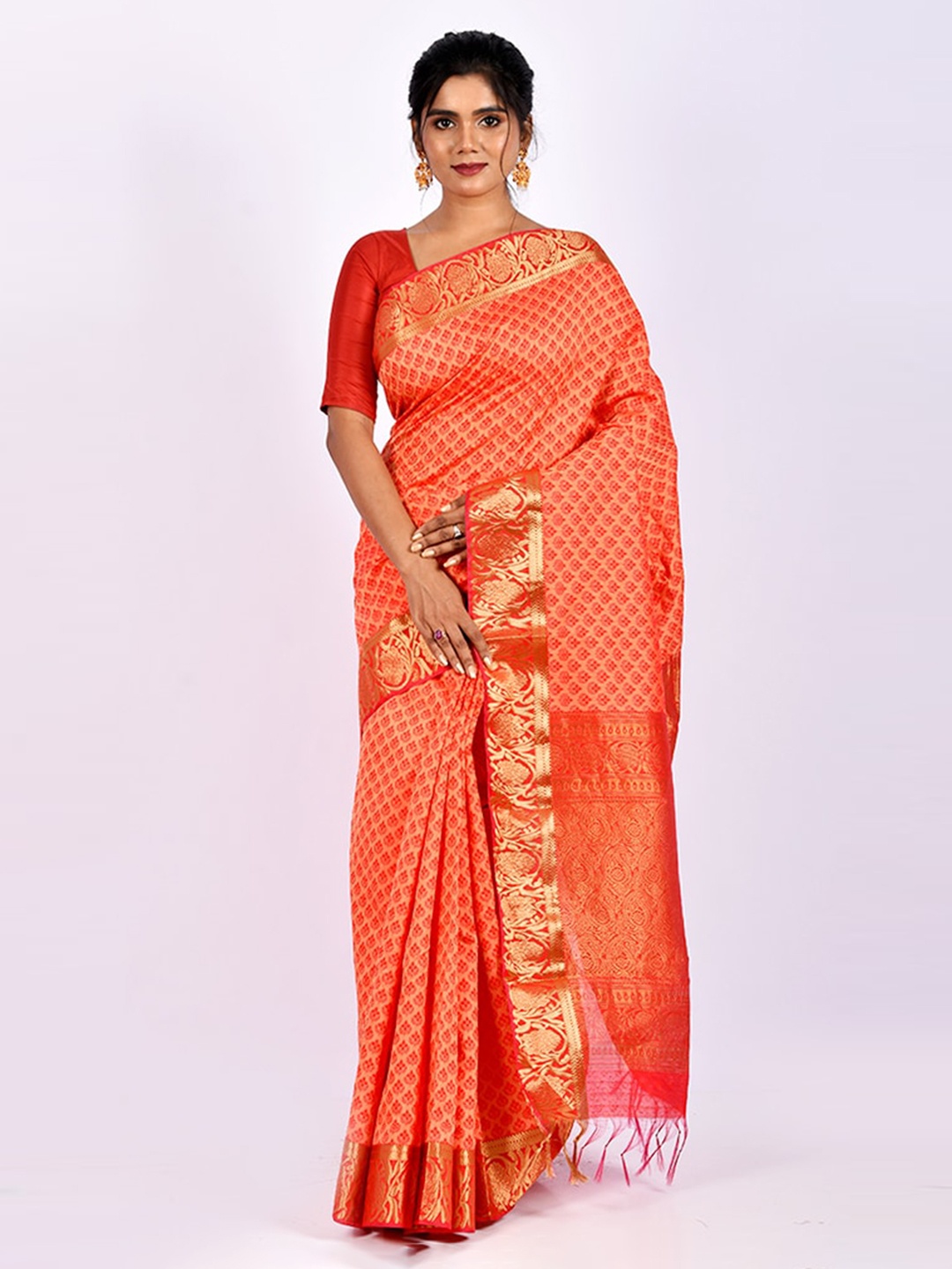 

AllSilks Pink Ethnic Motifs Zari Saree