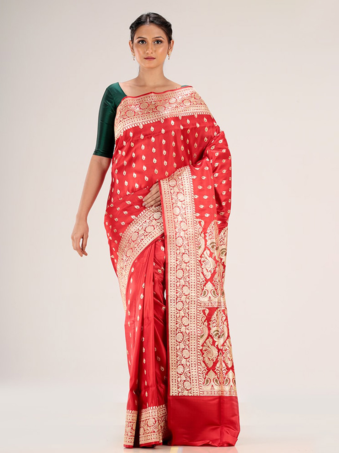 

AllSilks Red Ethnic Motifs Zari Pure Silk Banarasi Saree