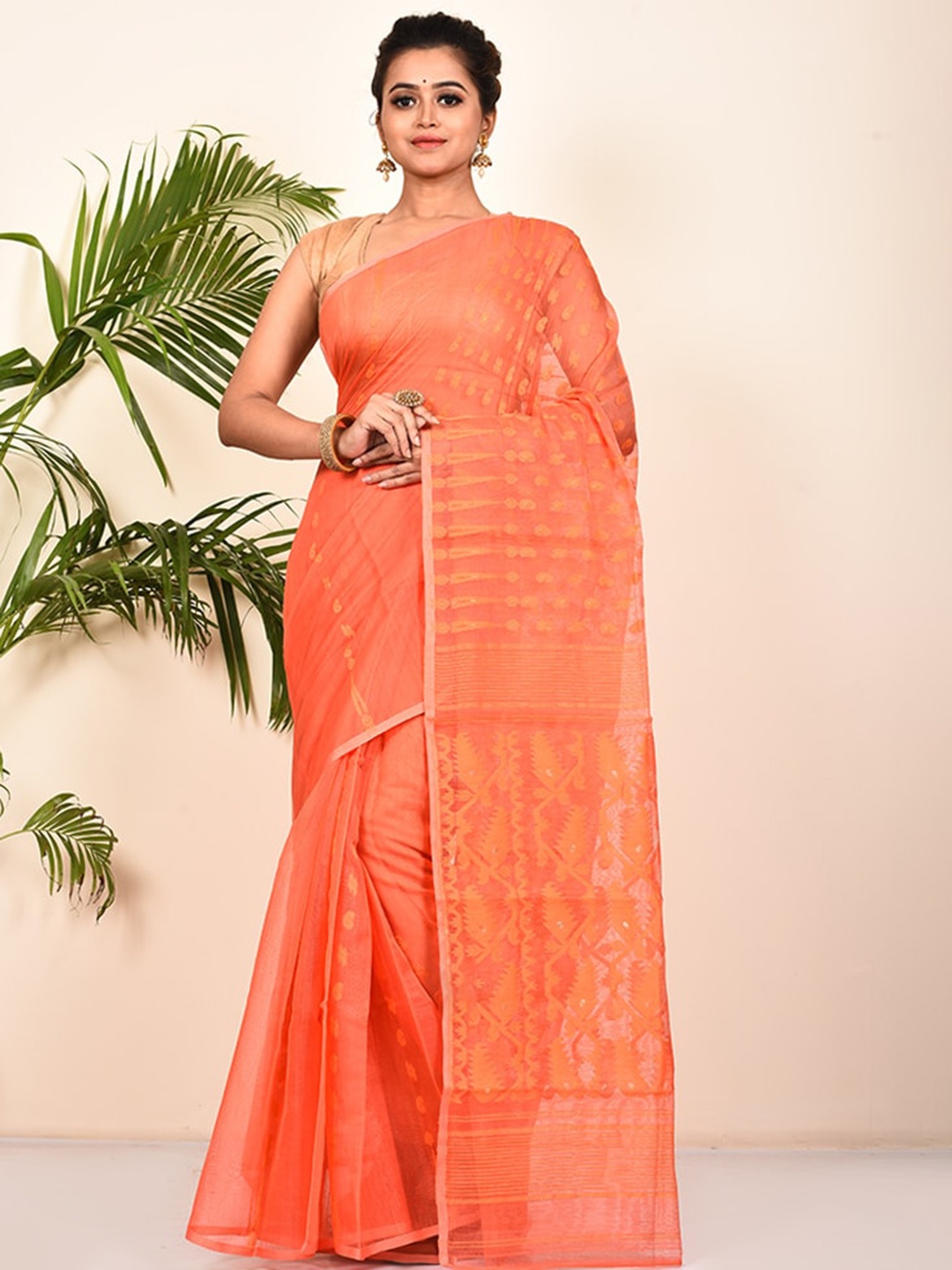

AllSilks Peach-Coloured Ethnic Motifs Saree