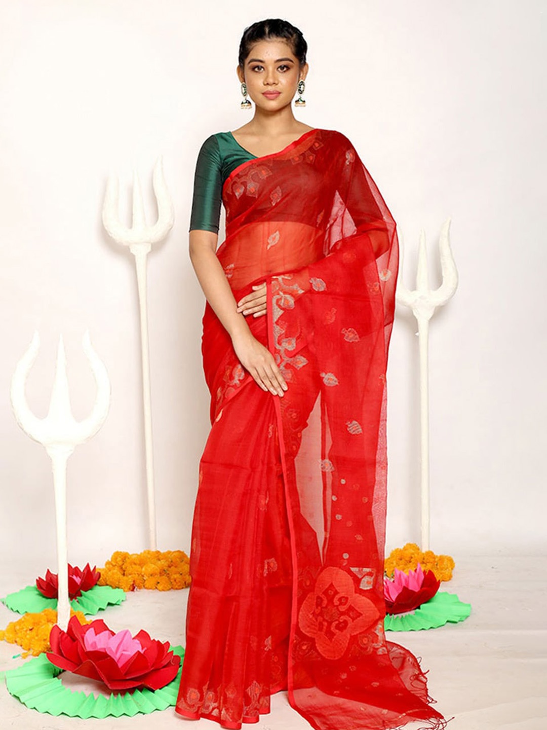 

AllSilks Red Ethnic Motifs Zari Pure Silk Saree