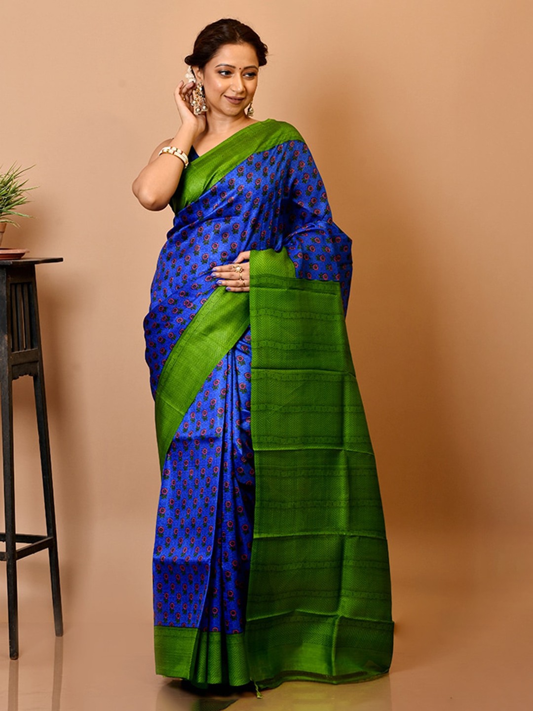 

AllSilks Blue & Green Ethnic Motifs Pure Silk Saree