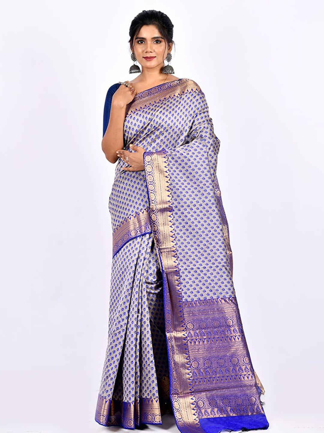 

AllSilks Blue & Gold-Toned Ethnic Motifs Pure Cotton Saree