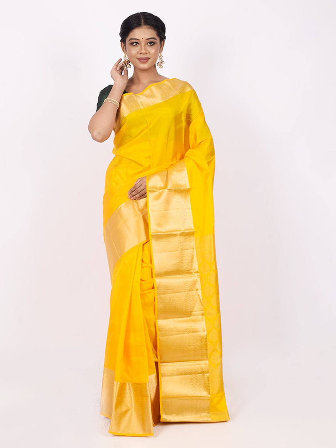 

AllSilks Yellow & Gold-Toned Zari Pure Silk Kanjeevaram Saree