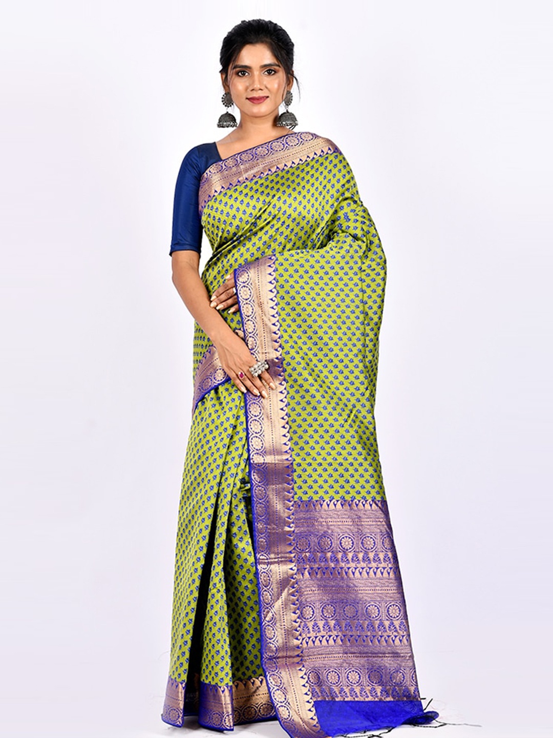 

AllSilks Green & Blue Ethnic Motifs Cotton Saree