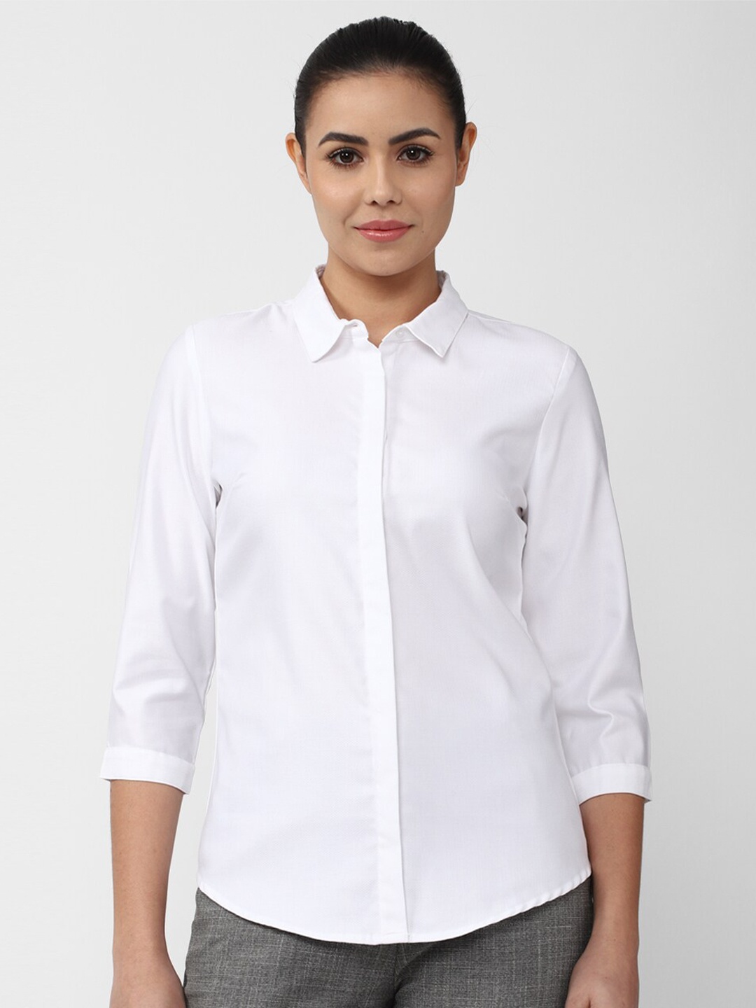 

Van Heusen Woman White Solid Pure Cotton Formal Shirt