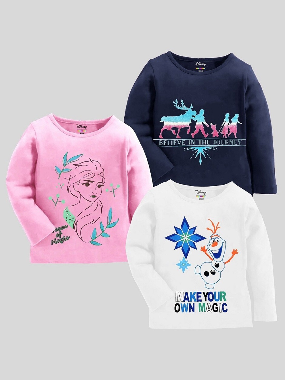 

KUCHIPOO Girls Pack of 3 Printed Cotton T-shirt, Navy blue