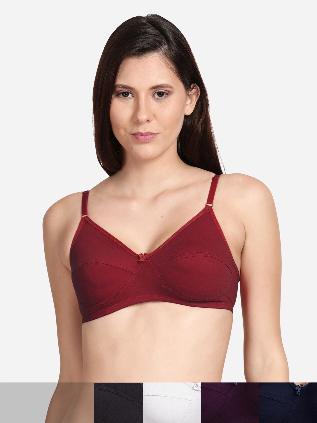 

shyaway Pack Of 5 Black & Maroon Cotton Bra