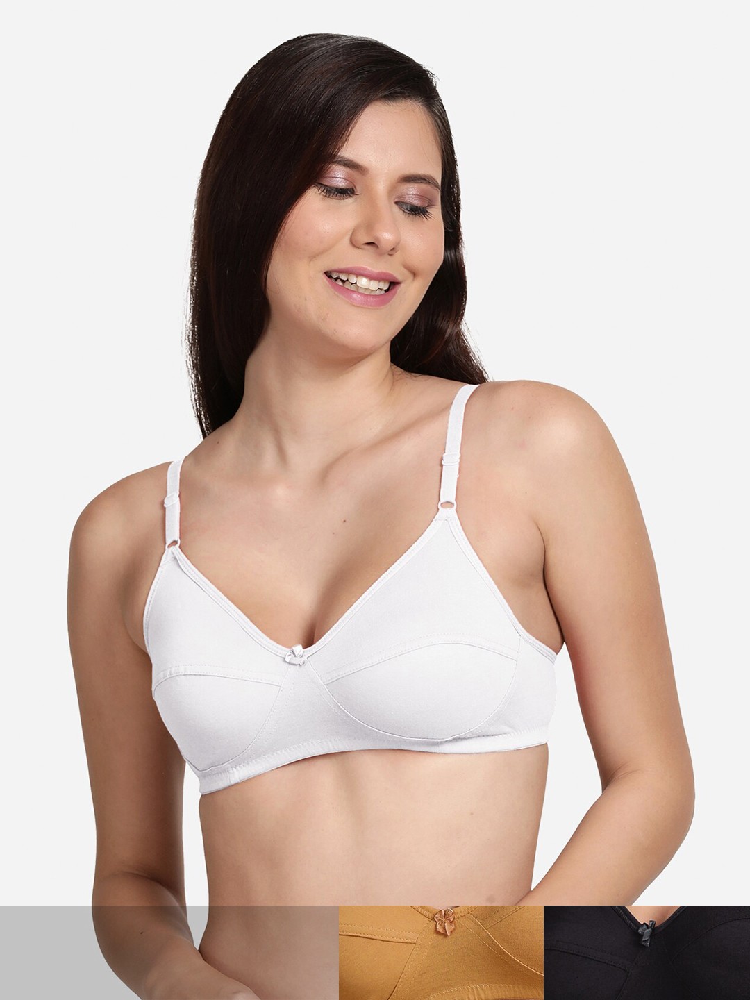 

shyaway Women Pack Of 3 Solid Cotton Non Padded T-shirt Bra, Black