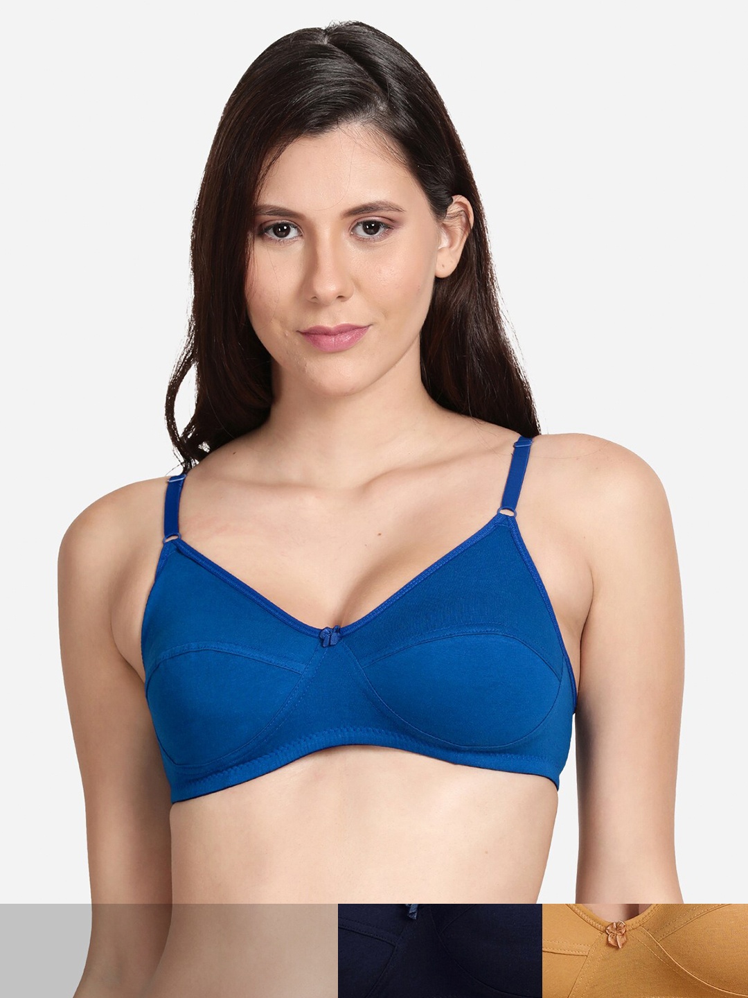 

shyaway Women Beige & Blue Pack Of 3 Cotton Bra