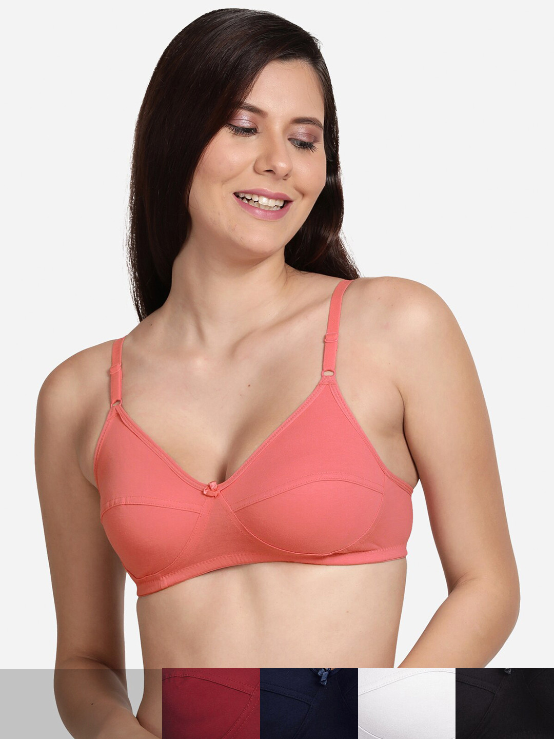 

shyaway Black & Maroon Cotton Pack of 5 Medium Coverage Bra