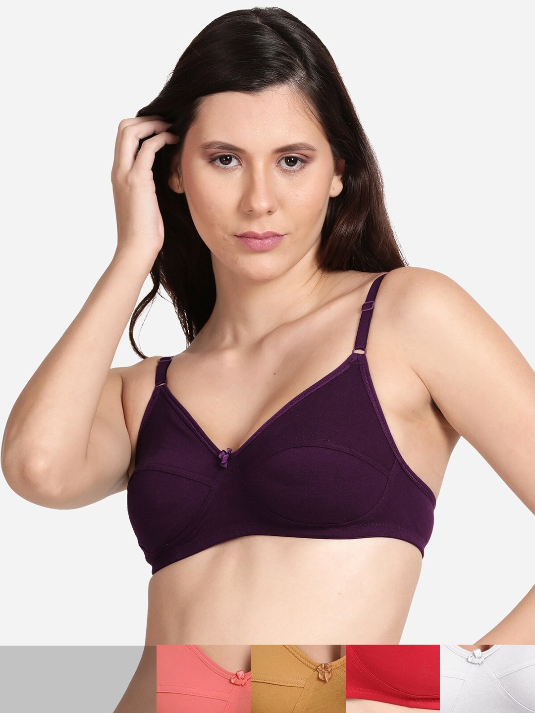 

shyaway Pack of 5 Solid Cotton T-Shirt Bra, Pink