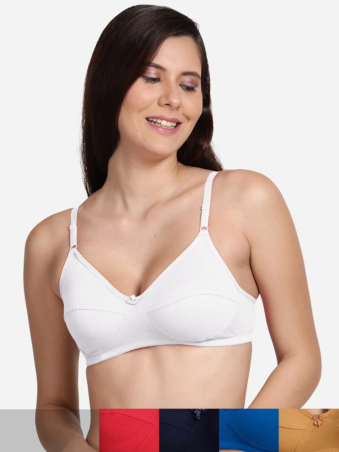 

shyaway Pack Of 5 Beige & Blue Solid Non Padded Bra