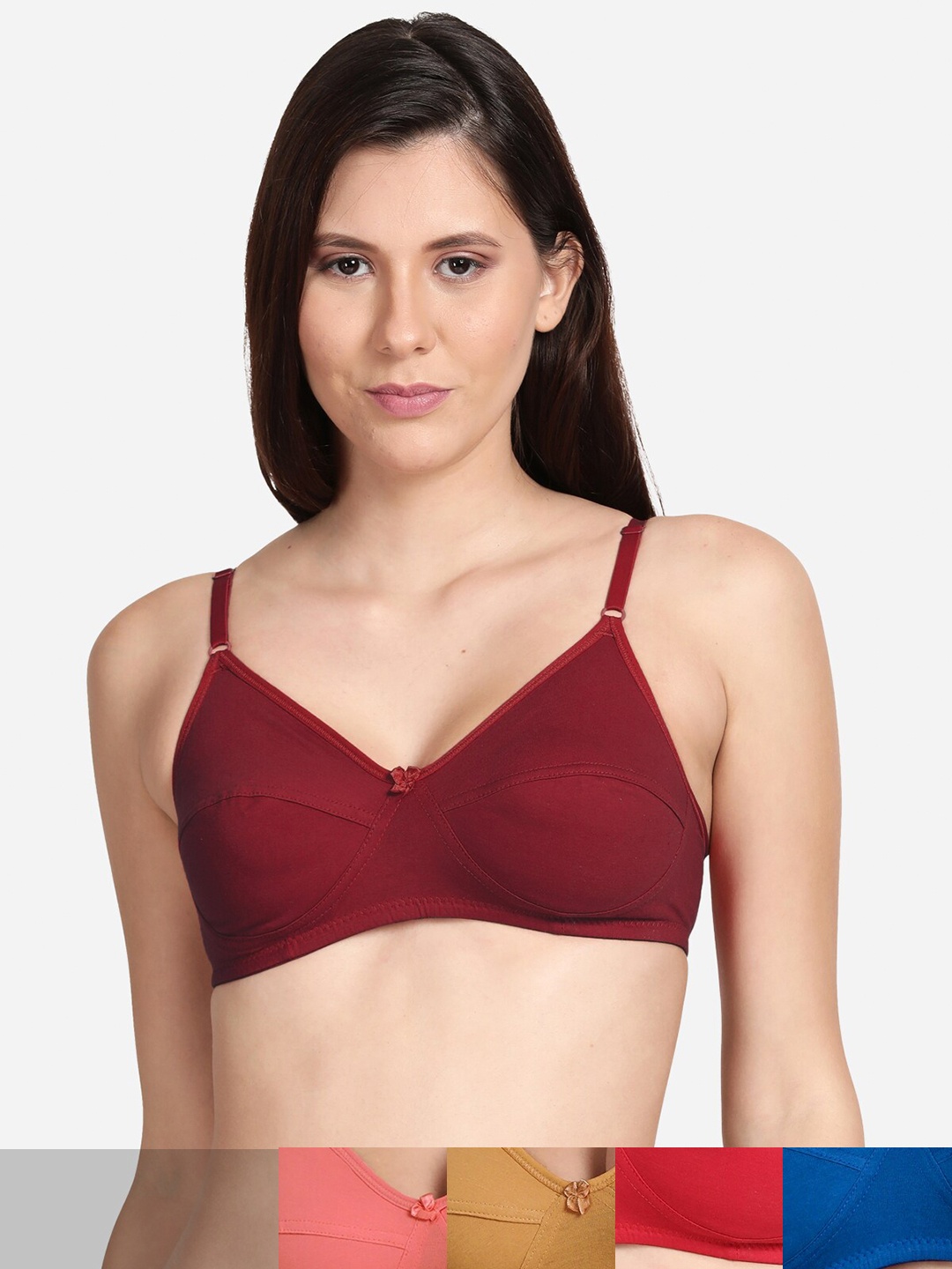 

shyaway Pack Of 5 Pink & Red Cotton Bralette Bra