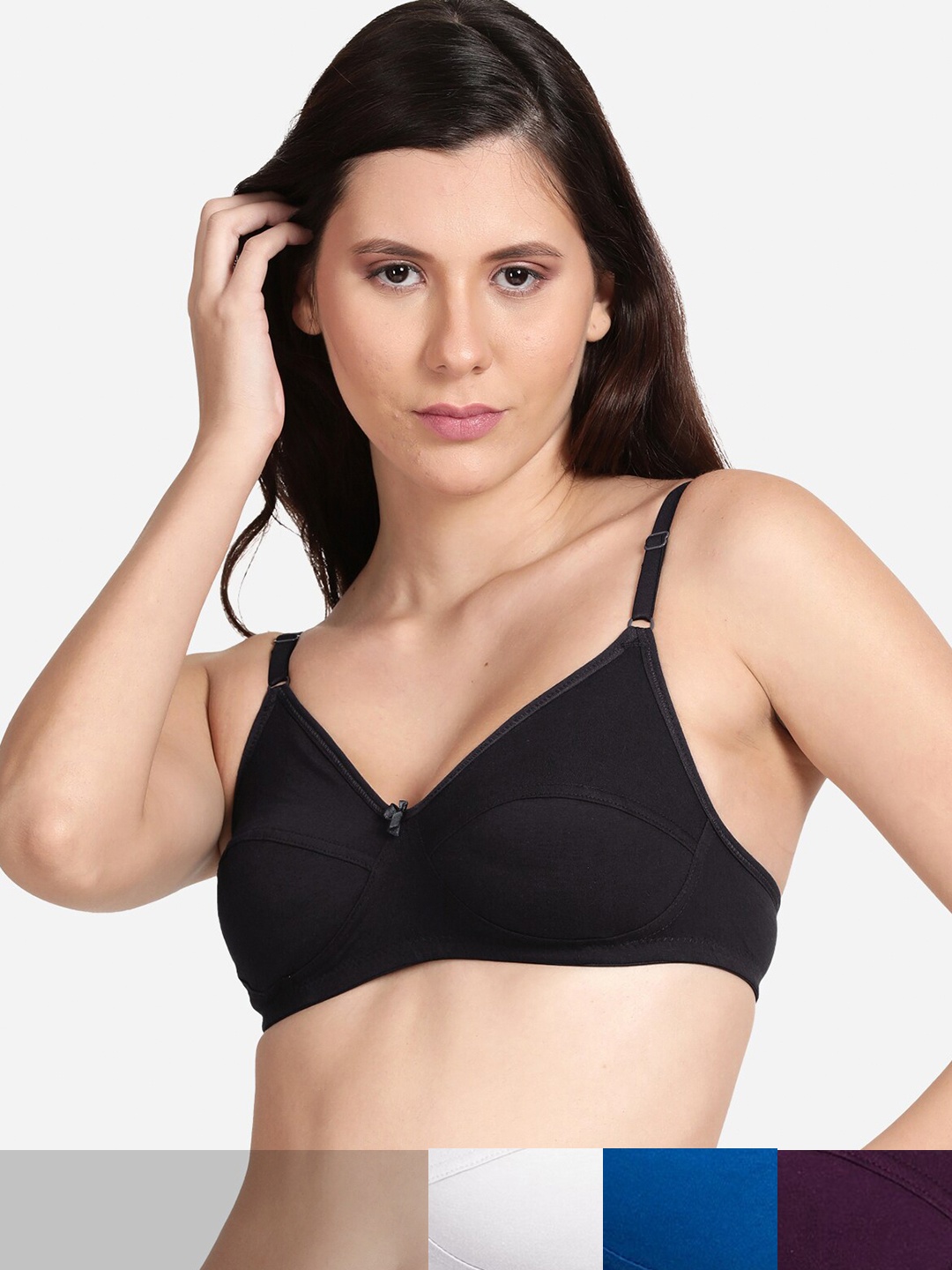 

shyaway Pack Of 5 Solid Non Padded Cotton Bra, Black