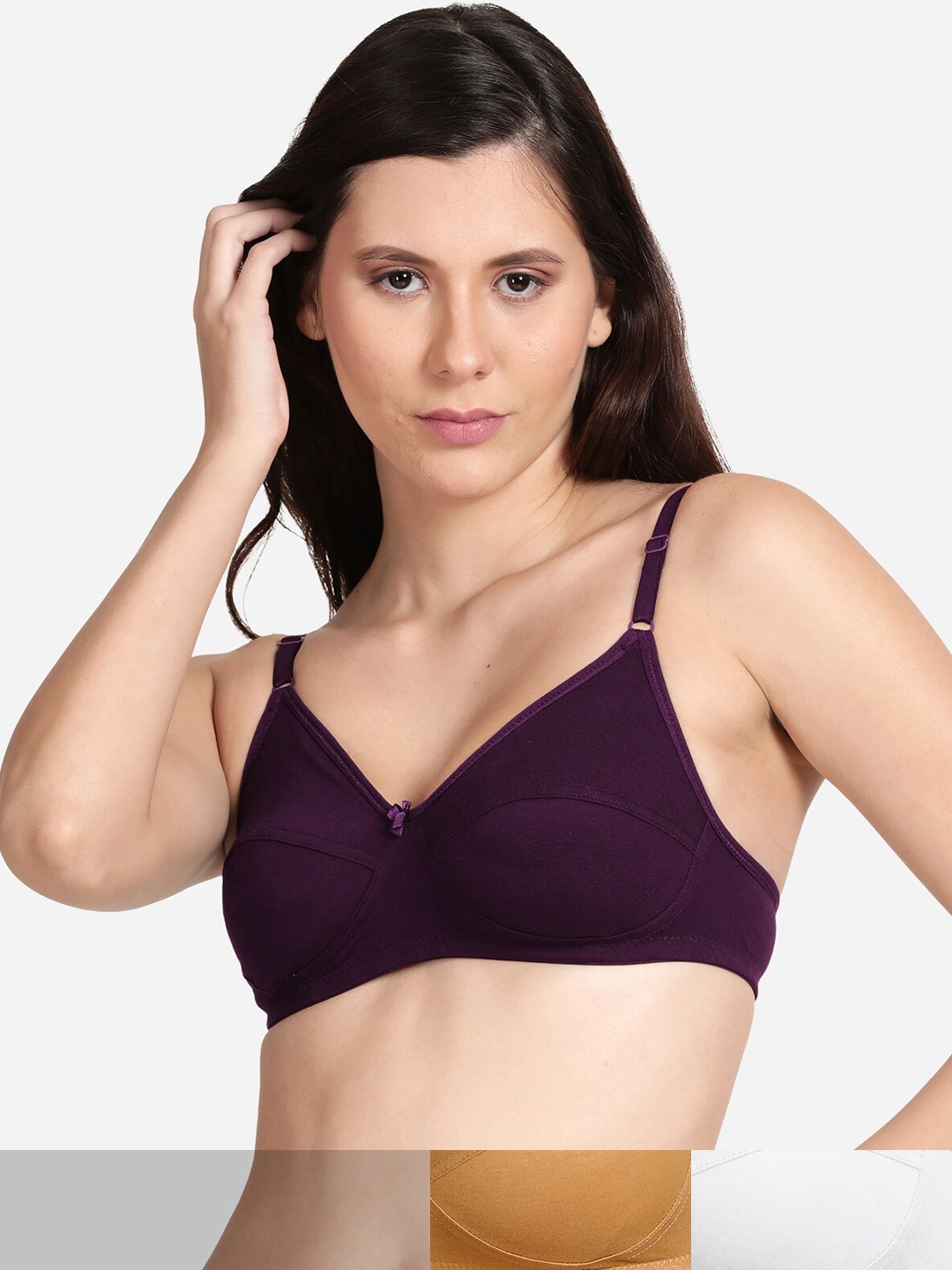 

shyaway Set of 3 Beige, Purple & White Bra