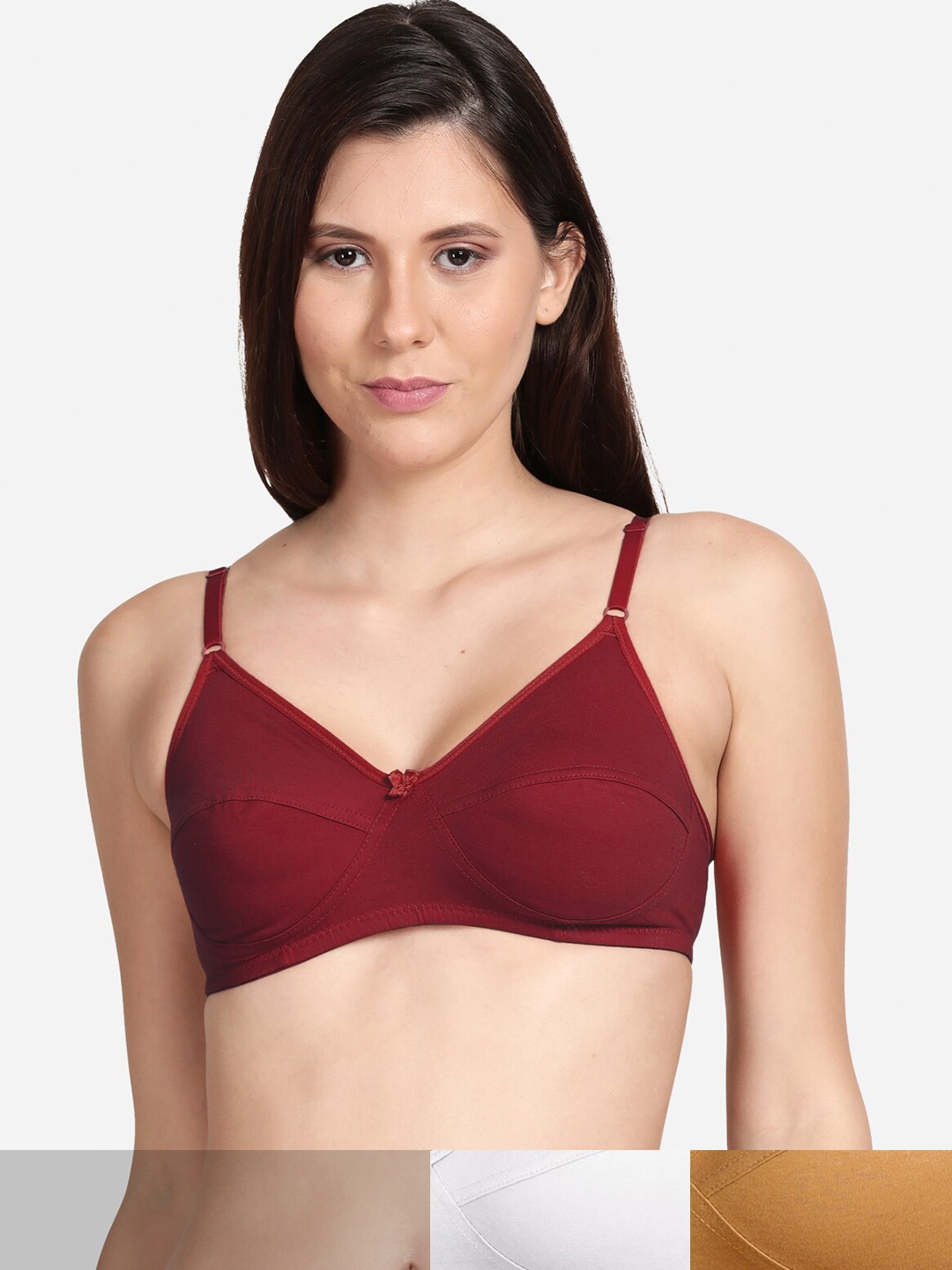 

shyaway Pack of 3 Beige & Maroon Bra