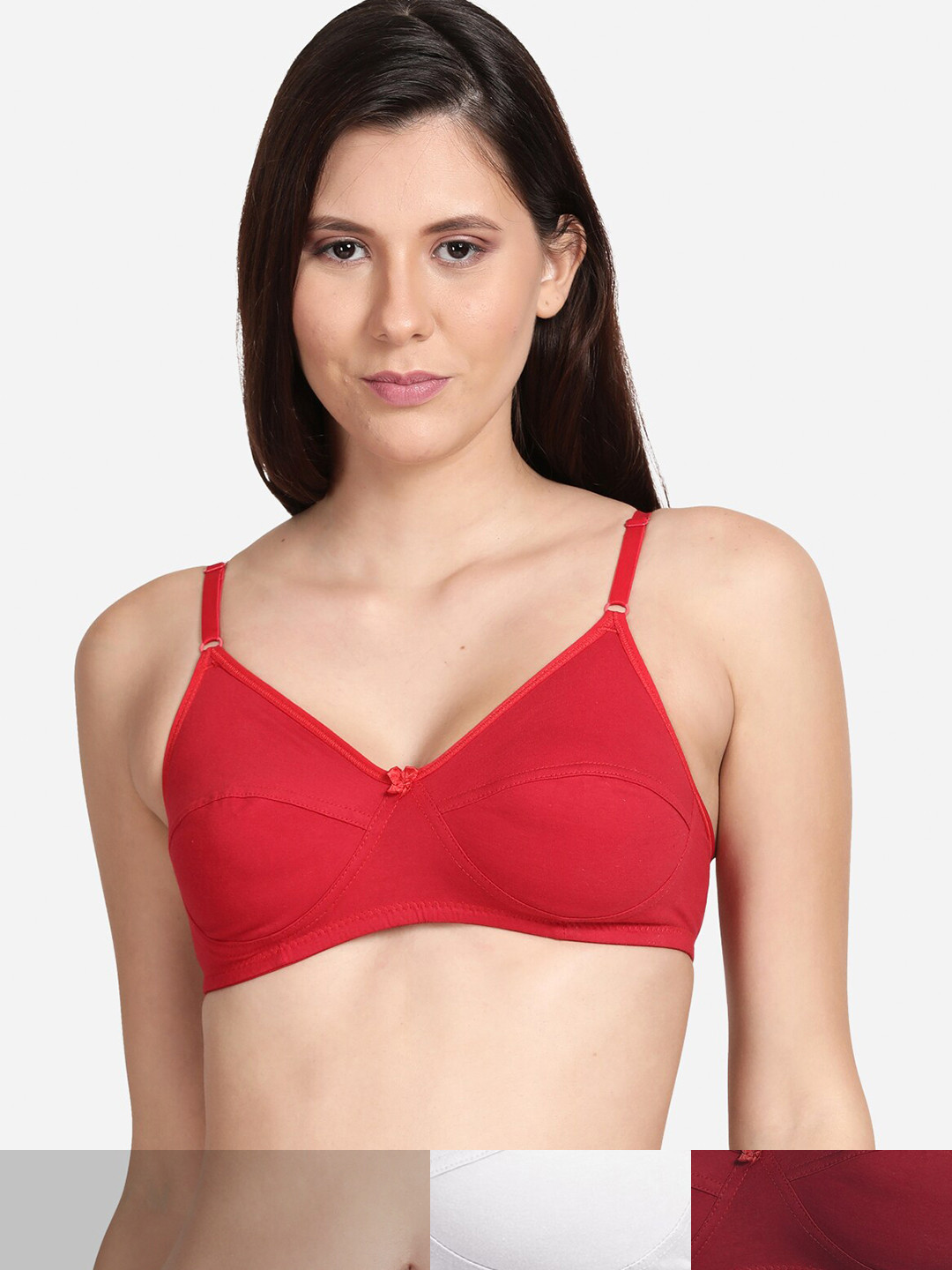 

shyaway Women Pack Of 3 Non Padded Cotton T-shirt Bra, Maroon