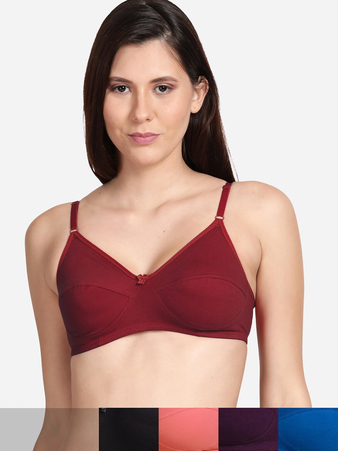 

shyaway Pack Of 5 Black & Purple Solid Non Padded Bra