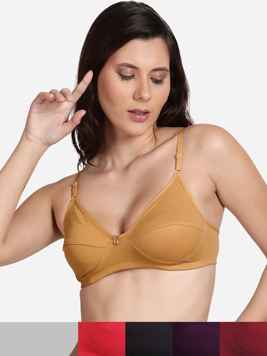 

shyaway Pack Of 5 Black & Mustard Cotton Bra