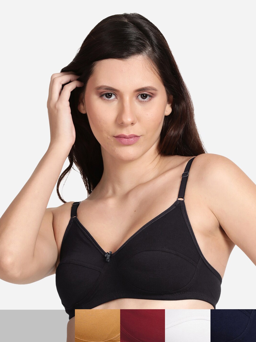

shyaway Women Pack of 5 Non Padded Cotton T-Shirt Bra, Black