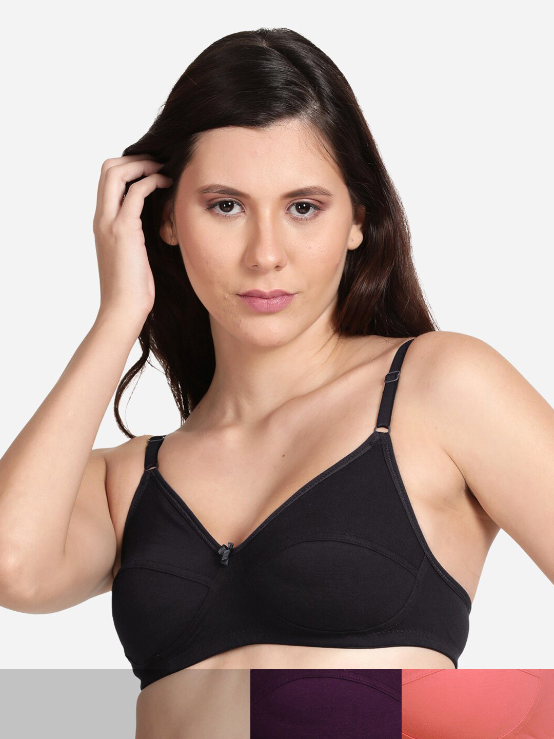 

shyaway Women Pack Of 3 Solid Cotton Non Padded Bra, Black