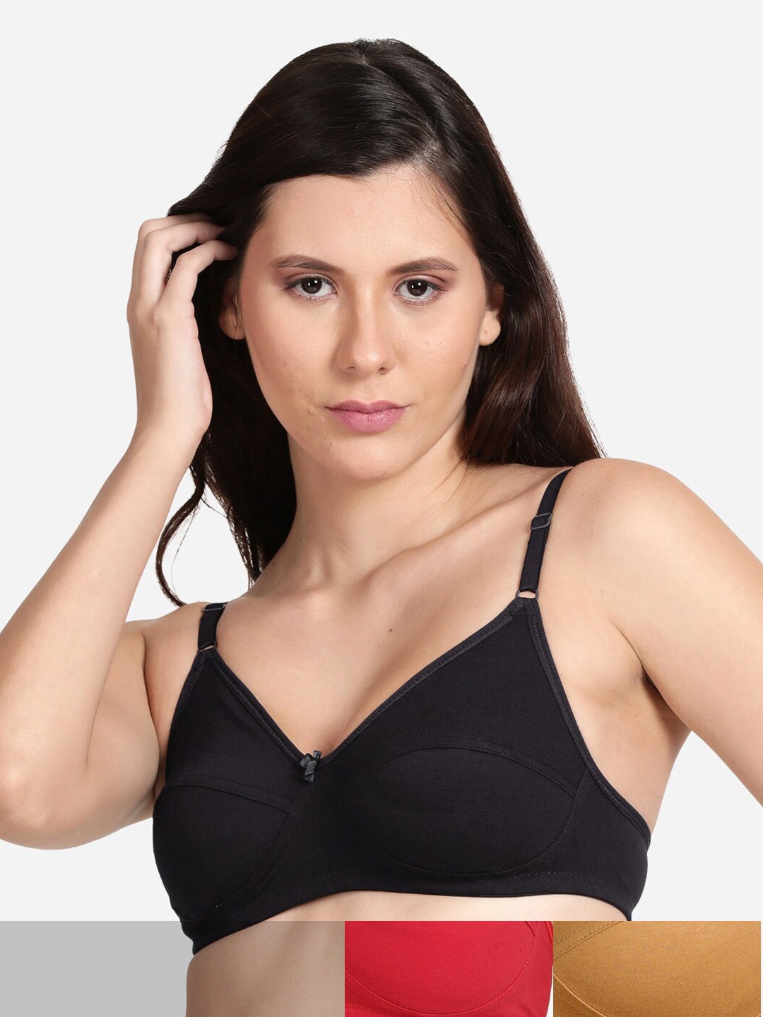 

shyaway Pack Of 3 Black & Red Non Padded & Non Wired Solid Bra
