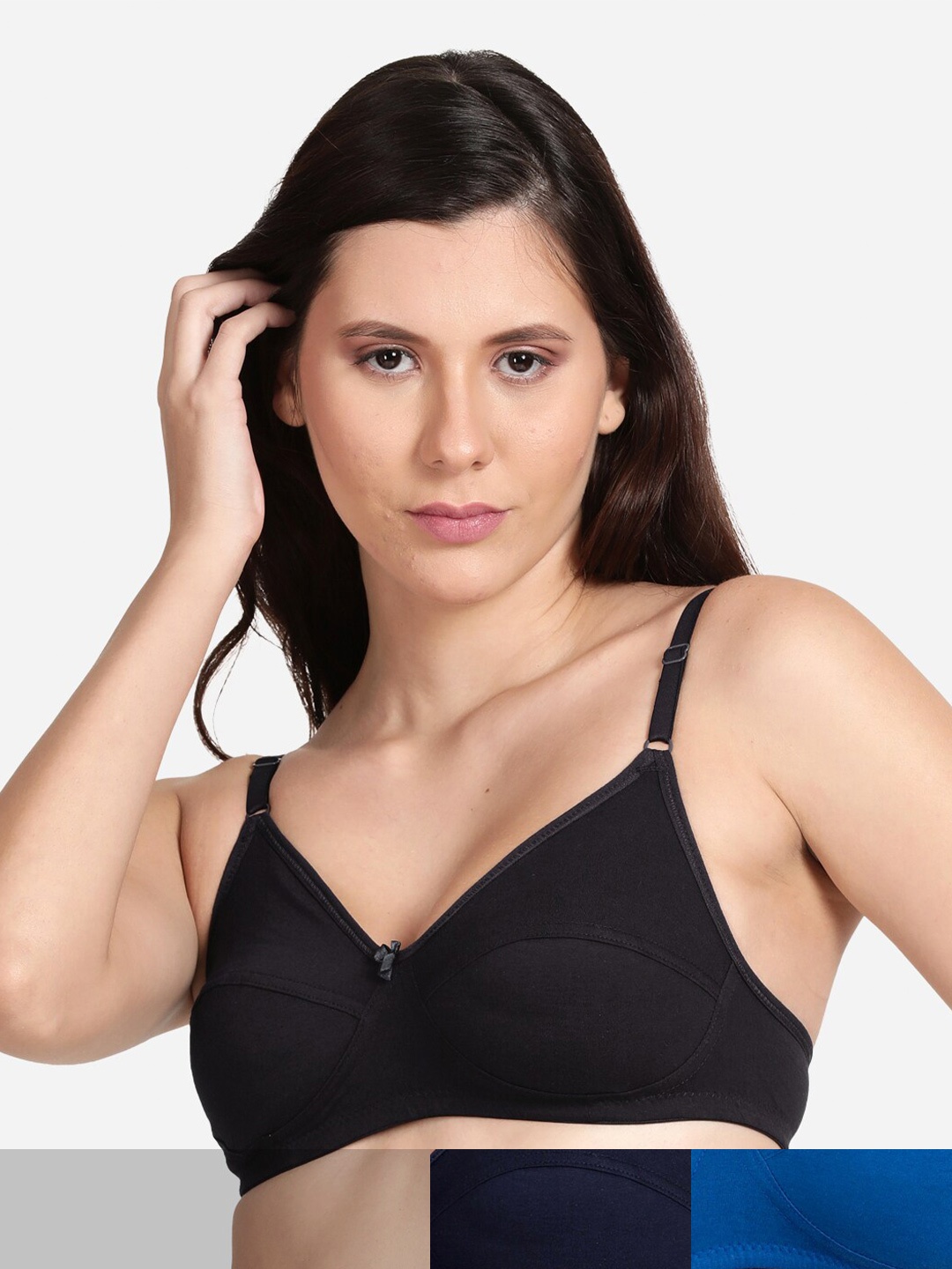 

shyaway Women Pack of 3 Solid Non Padded T-Shirt Bra, Black