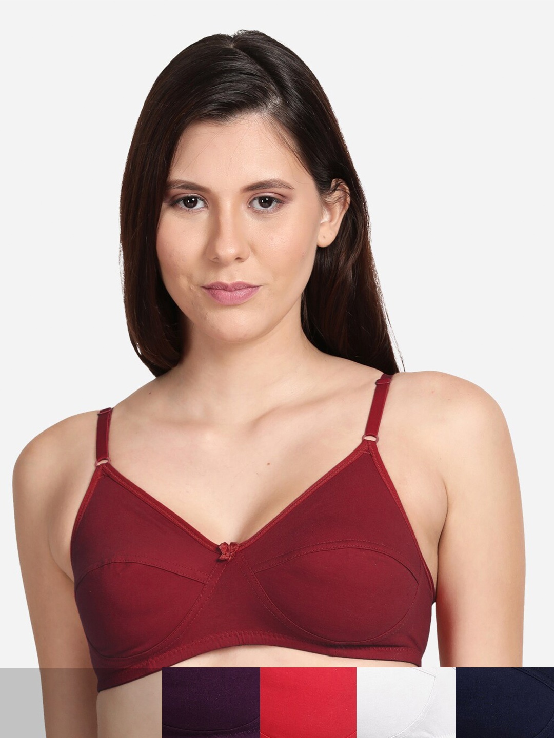 

shyaway Pack Of 5 Non Padded Cotton Tshirt Bra, Maroon