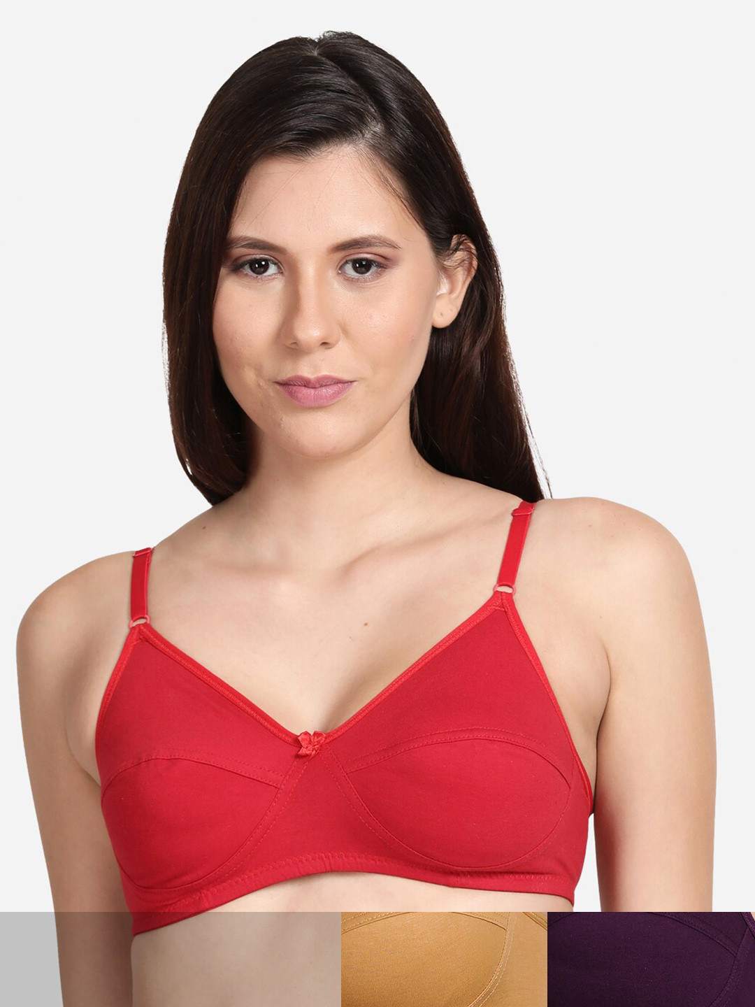 

shyaway Women Pack of 3 Solid Non Padded T-Shirt Bra, Beige