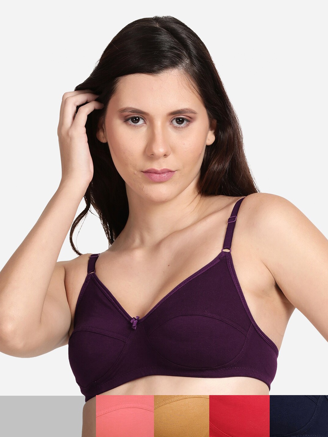 

shyaway Pink & Red Cotton Pack of 5 Medium Coverage T-shirt Bra