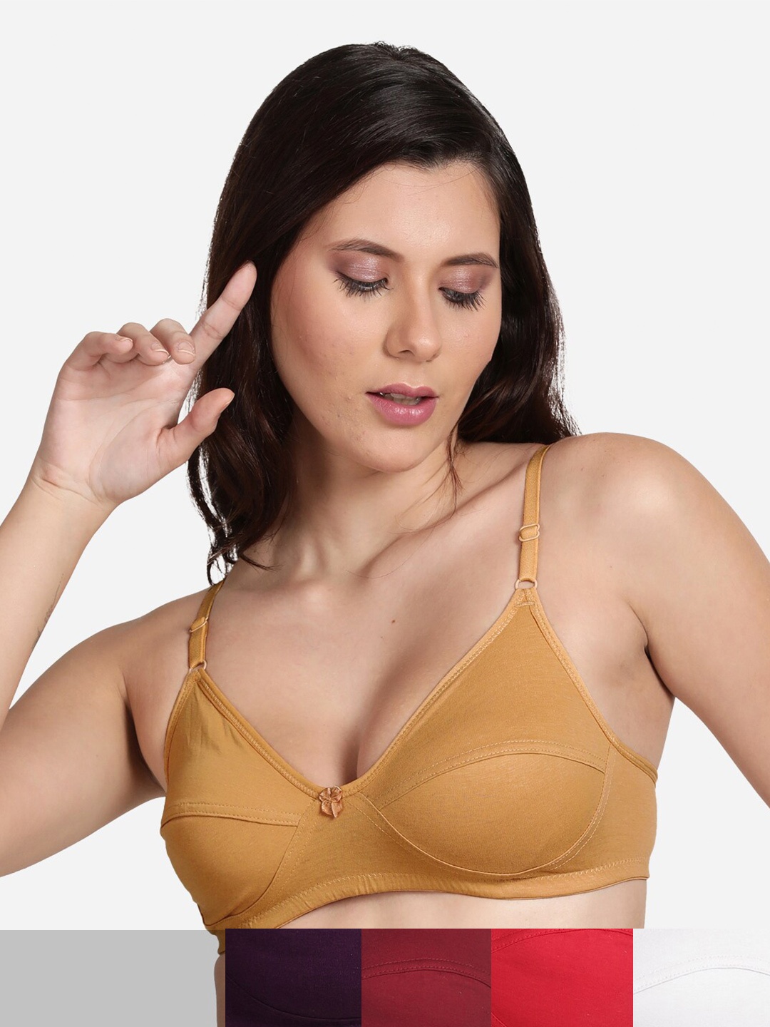 

shyaway Pack of 5 Solid Cotton T-Shirt Bra, Beige