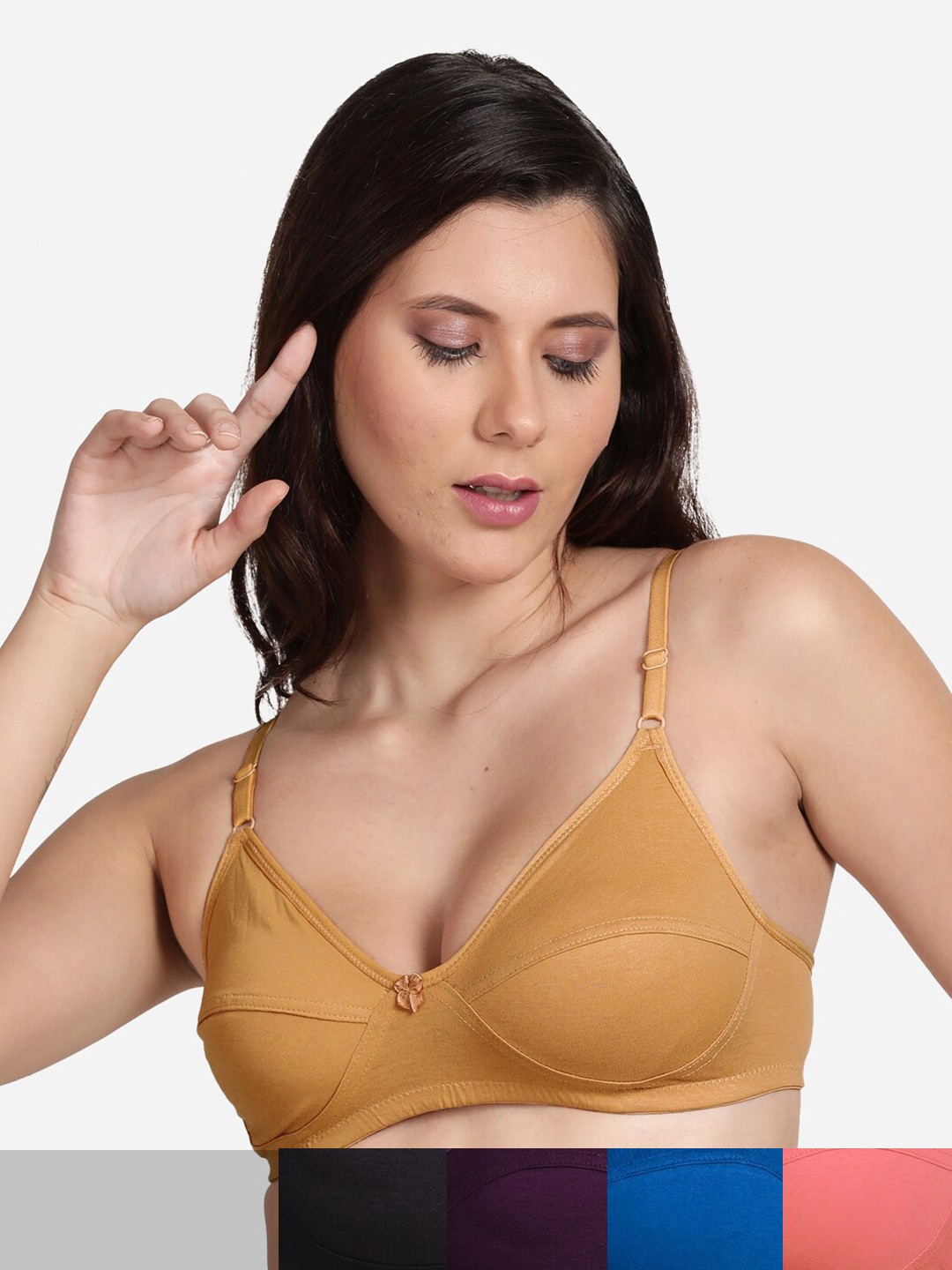 

shyaway Black & Purple Set Of 5 Cotton Bralette Bra